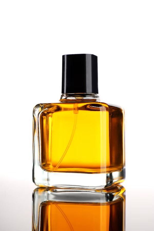 A square glass perfume bottle